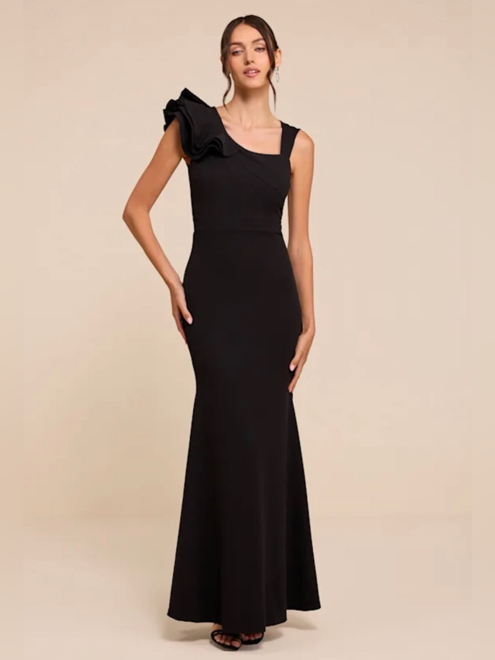 Lulus Black One Shoulder Ruffle Dress